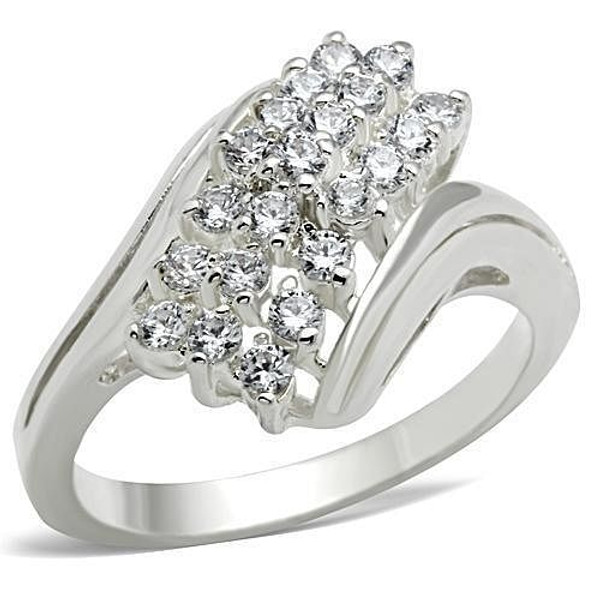 SS038 - Silver 925 Sterling Silver Ring with AAA Grade CZ  in Clear