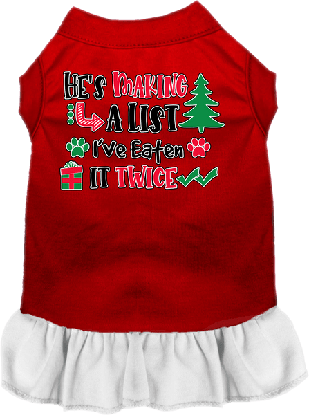 He's Making a List... Screen Print Dog Dress Red with White Size XS