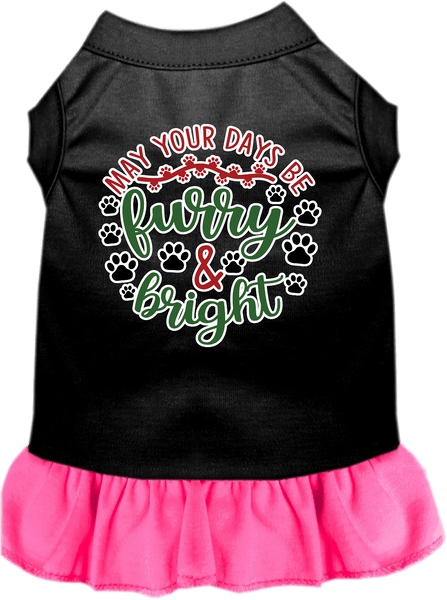 Furry and Bright Screen Print Dog Dress Black with Bright Pink Size SM