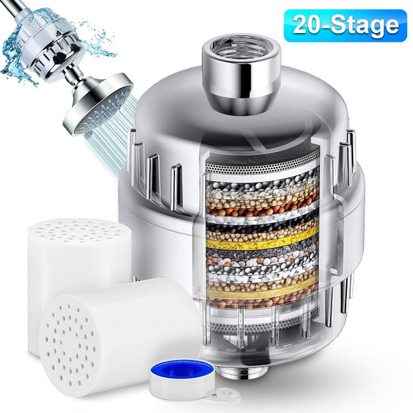 20 Stage Shower Filter for Hard Water Water Softener Shower Head Filter with 2 Replaceable Cartridg