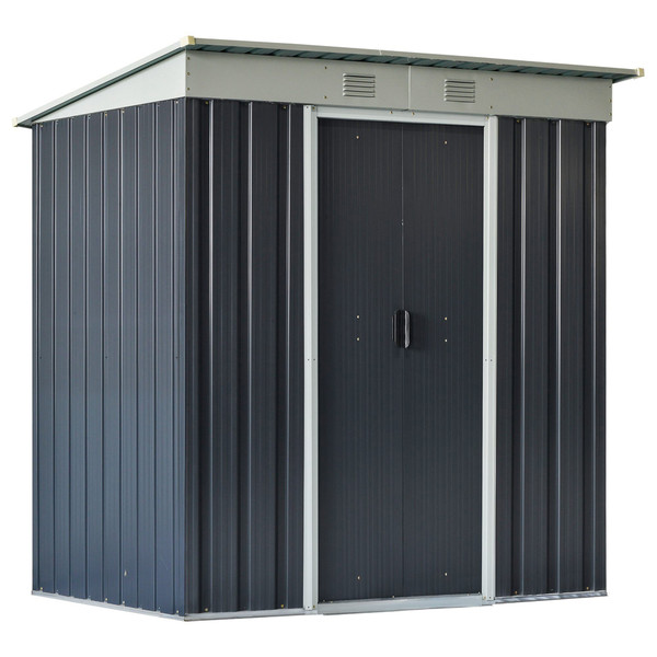 Outsunny 6' x 4' Metal Lean to Garden Shed, Outdoor Storage Shed, Garden Tool House with Double Sli