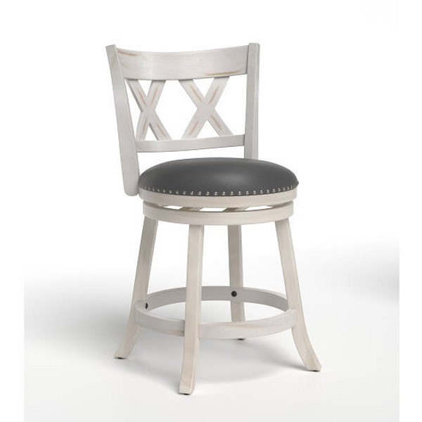 25.5 Inch Hand-Antiqued Stool Set of 2 with Wider Padded Seat-White