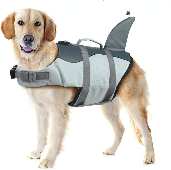 Dog Life Jacket Shark; Dog Lifesaver Vests with Rescue Handle for Small Medium and Large Dogs; Pet 