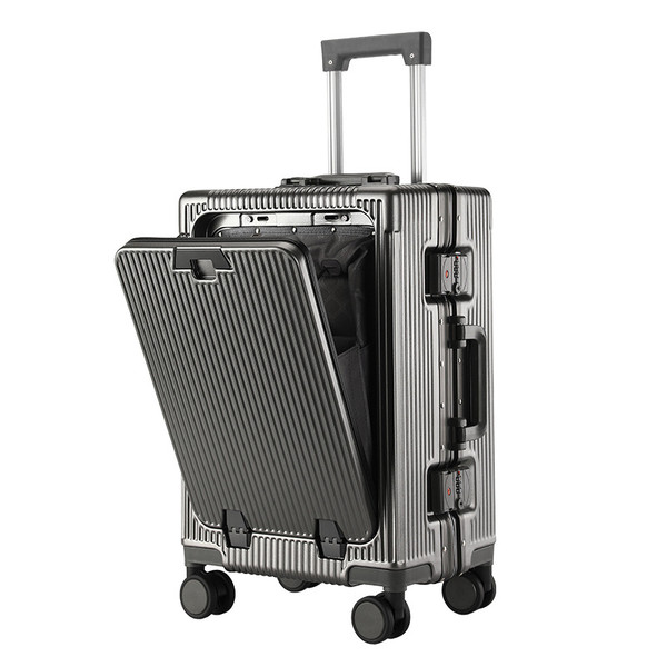 Color: Dark Gray, Size: 24 Inches - Trolley Aluminum Frame Large Capacity Front Opening Luggage