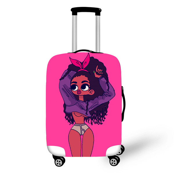 Color: Q, Size: XL - Nopersonality African Art Girl Travel Accessories Luggage Cover Suitcase Prote