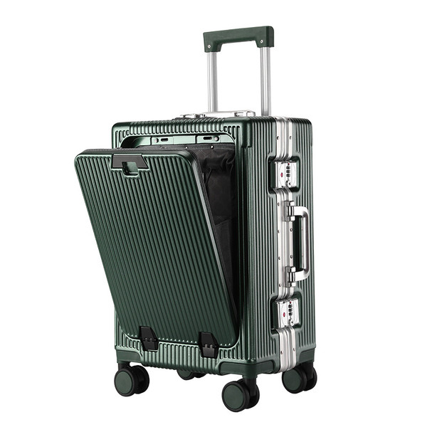 Color: Green, Size: 20 Inches - Trolley Aluminum Frame Large Capacity Front Opening Luggage