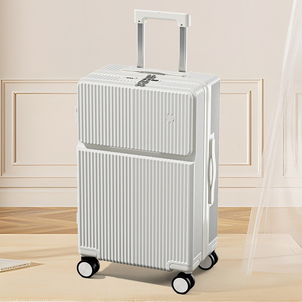 Color: White, Size: 22 Inches - Front Half-opening Multifunctional Luggage