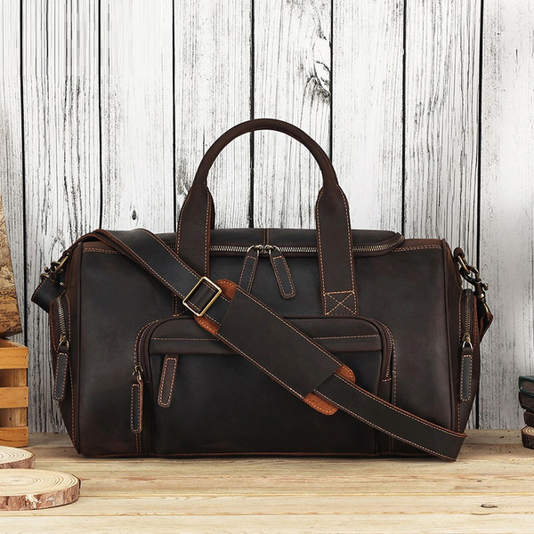 Color: 6432 Coffee - Large Capacity Retro Men Fitness Foldable Luggage Bag