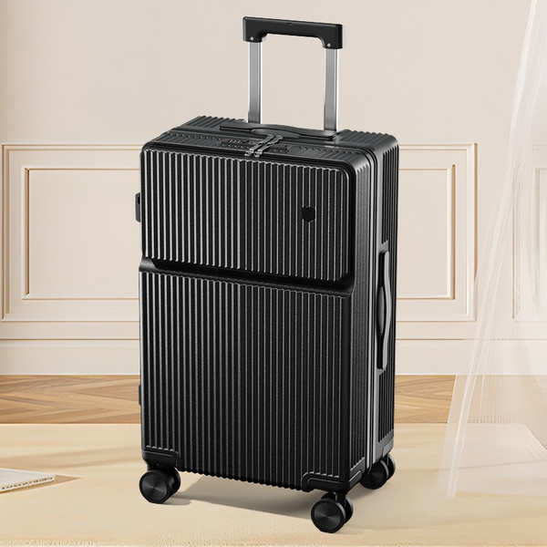Color: Black, Size: 22 Inches - Front Half-opening Multifunctional Luggage