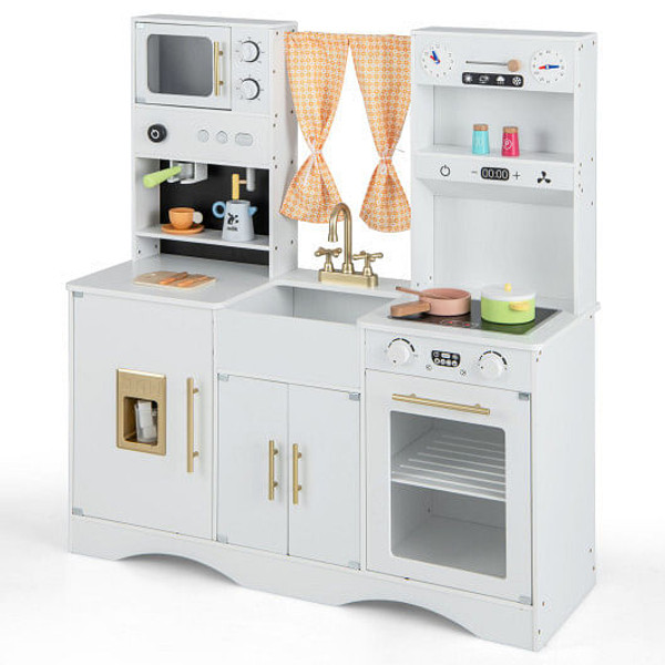 Kids Kitchen Playset with Microwave and Coffee Maker for Ages 3+-White - Color: White