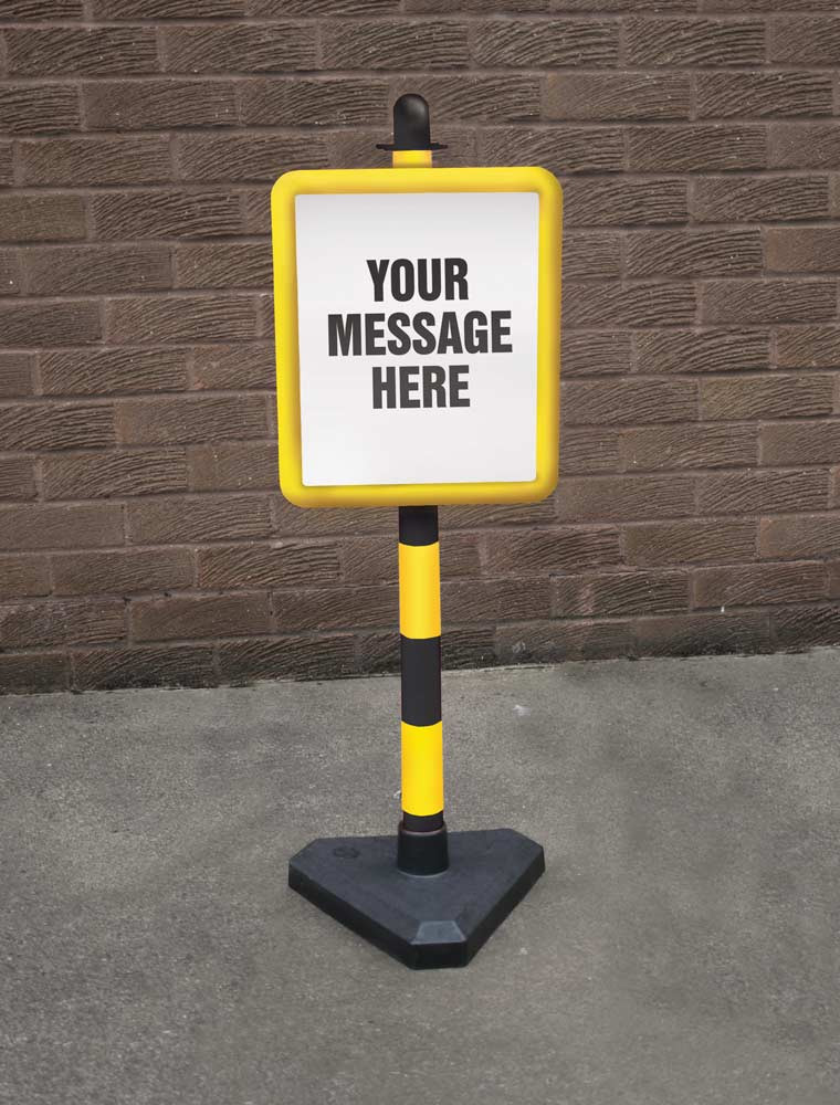 Fake Sign Posts Bespoke Sign In Yellow Frame On Post C/W Base - Safety Sign - GTSE UK