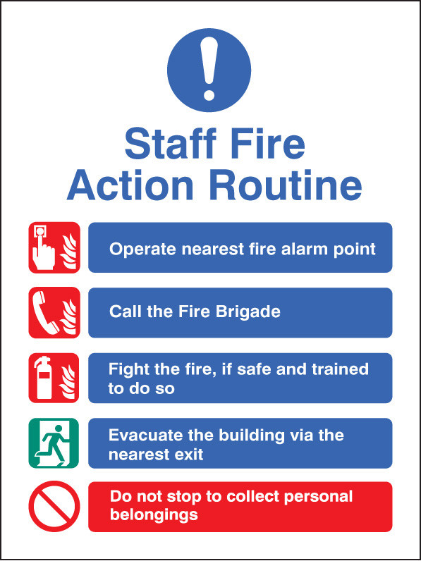 Published Fire Routine Staff Fire Action Routine - 200 x 300mm - GTSE UK