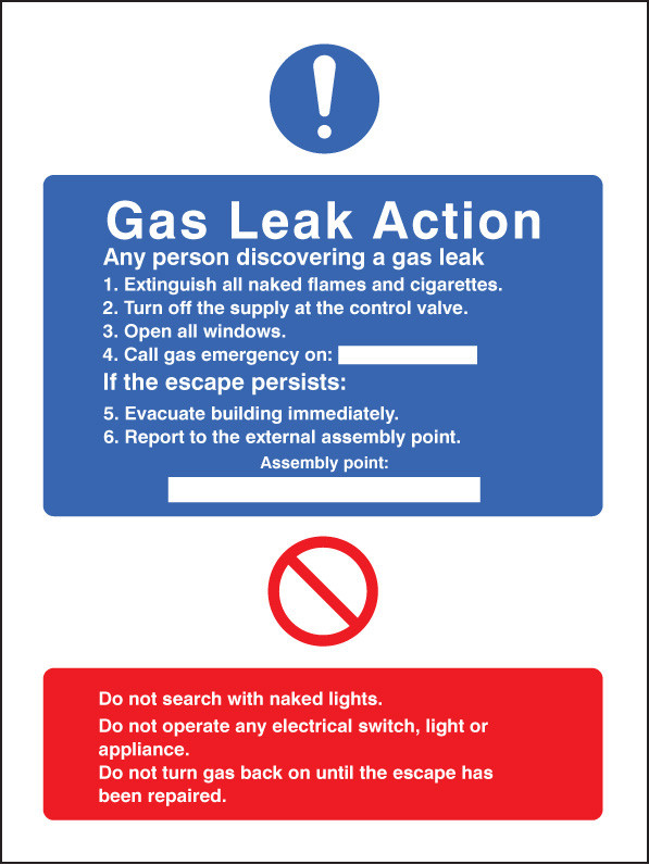 Gas Leak Action - Safety Sign