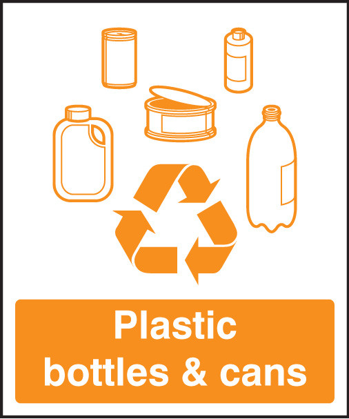 Plastic Bottles & Cans Recycling - Safety Sign