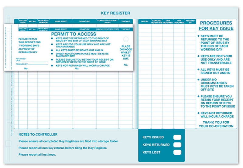 Key Control Sign-In System (100 NCR Passes) - Safety Sign