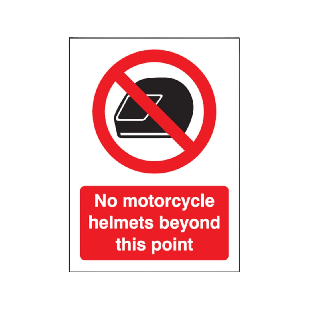 No Motorcycle Helmets Beyond This Point 75 x 100mm Self Adhesive Vinyl Face - Safety Sign