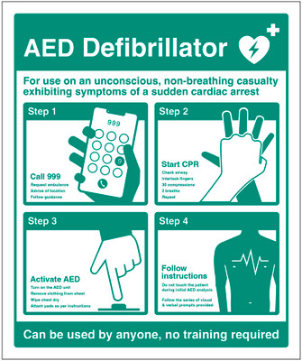 AED Defibrillator Instructions - 200 x 300mm