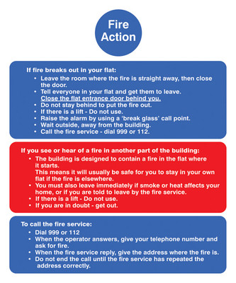 Fire Action Notice (Stay Put) For Flats - 200 x 300mm