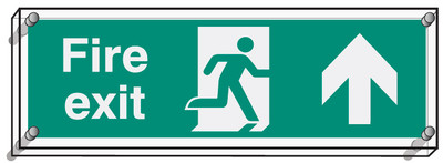 Fire Exit Straight On Visual Impact 5mm Acrylic Sign 450X150mm C/W Stand Off Locators - Safety Sign