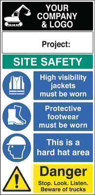 Site Safety Board 600 x 1200mm 5mm PVC C/W Logo And Project Type 2 - Safety Sign