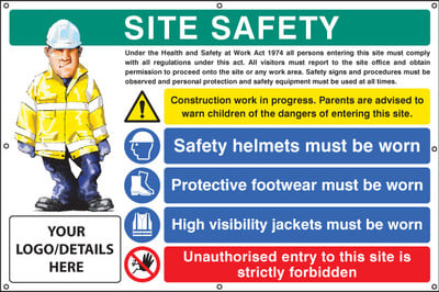 Site Safety, Helmets, Footwear, Hi-Vis, Unauthorised Entry, Custom Banner C/W Eyelets 1270 x 810mm