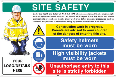 Site Safety, Helmets, Hi-Vis, Unauthorised Entry Custom Banner C/W Eyelets 1270 x 810mm