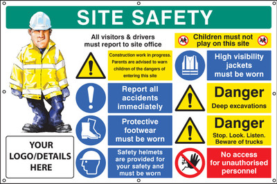 Site Safety, Multi-Message, Deep Excavations, Custom Banner C/W Eyelets 1270 x 810mm