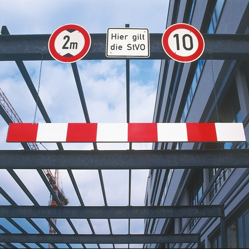 TRAFFIC-LINE Height Restriction Barriers Reflective 150 x 20mm - Aluminium Panel with Suspension Chains