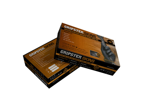 GRIPSTER Skins Double Sided Nitrile Gloves - Black (Box of 50)