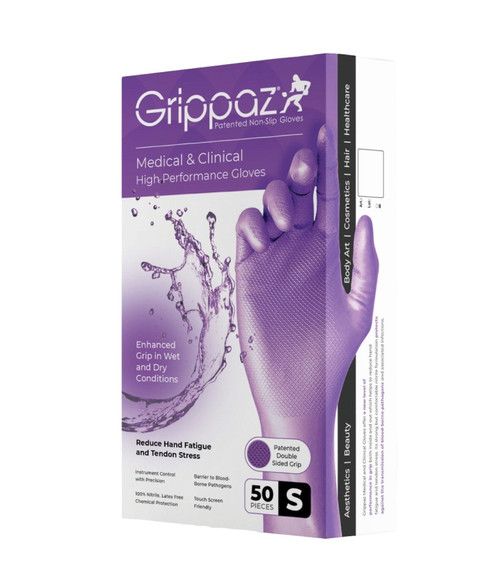 Violet Grippaz™ Patented Non-Slip Gloves - Medical & Clinical High-Performance Gloves (Box of 50)