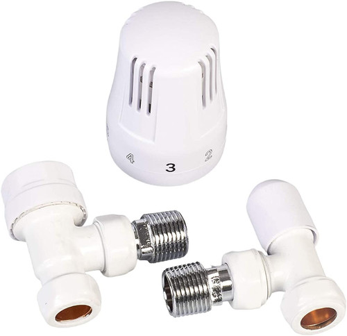 White Angled Thermostatic Radiator Valves TRV (Pack of 2)