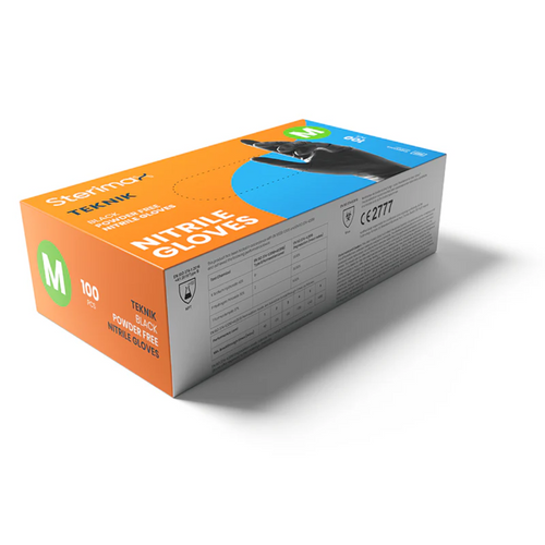 Black Teknik Nitrile Examination Gloves - Powder-Free (Box of 100)