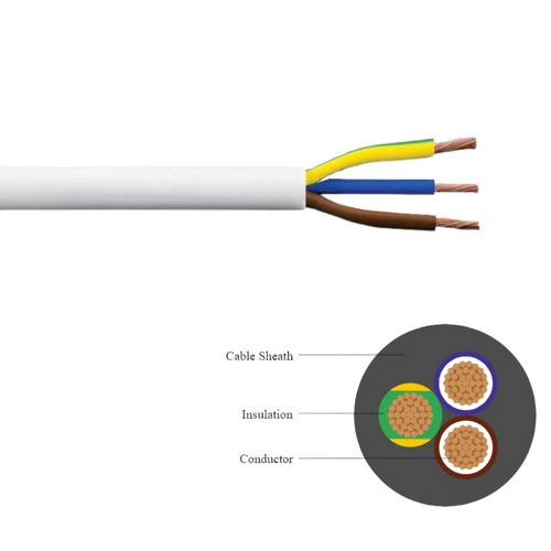 3-Core Cable Flex - White (1.5mm2 | 15A) - 50m Reel