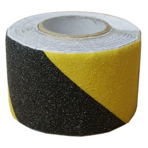 Black & Yellow Anti-Slip Adhesive & Abrasive Hazard Marking Tape, 50mm x 10m Black & Yellow Anti-Slip Adhesive & Abrasive Hazard Marking Tape, 50mm x 10m
