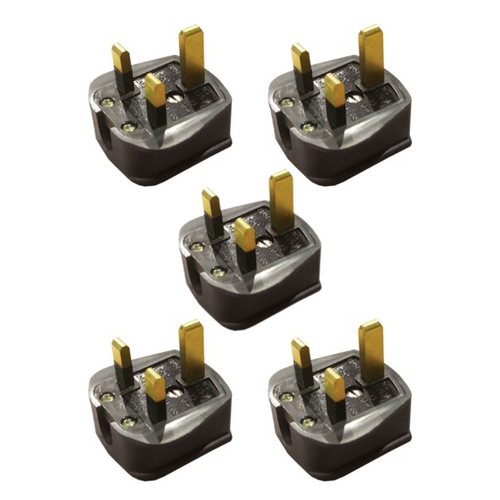 Fused Mains Black Plug 3-Pin 13A (Pack of 5)