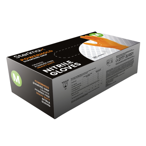 Orange Powerhold Diamond Grip Nitrile Gloves - Powder-Free (Box of 100)