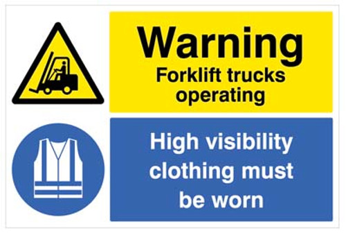 Warning forklifts operating Hi-vis clothing must be worn floor graphic 600x400mm Warning forklifts operating Hi-vis clothing must be worn floor graphic 600x400mm