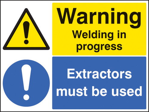Warning Welding In Progress Extractors Must Be Used - Safety Sign Warning Welding In Progress Extractors Must Be Used - Safety Sign