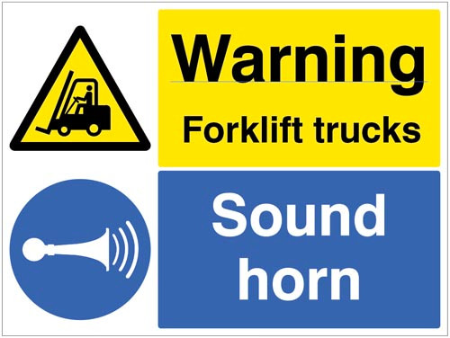 Warning forklift trucks sound horn - Safety Sign