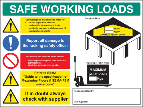 SWL mezzanine floor sign 5mm foamex 600x450mm - Safety Sign
