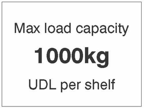 Max load capacity 1000kg UDL per shelf, 100x75mm magnetic PVC - Safety Sign Max load capacity 1000kg UDL per shelf, 100x75mm magnetic PVC - Safety Sign