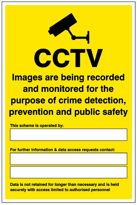 CCTV images being recorded and monitored for the purpose of crime - secure data - Safety Sign