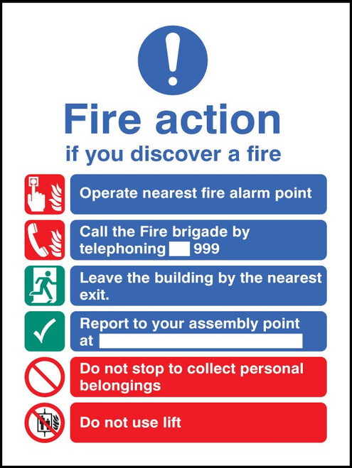 New EEC fire action (manual call 999) - Safety Sign