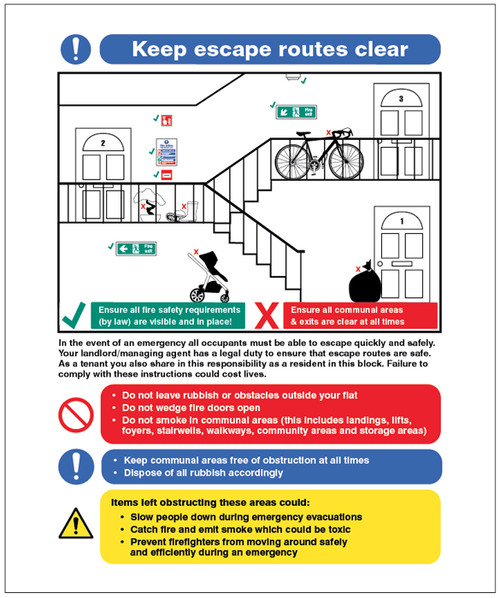 Keep escape routes clear - multiple occupancy - Safety Sign