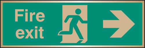 Fire exit arrow right brass 300x100mm - Safety Sign
