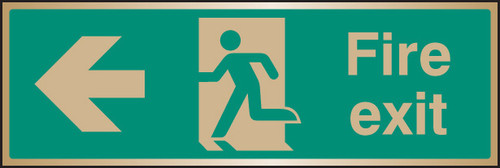 Fire exit arrow left brass 300x100mm - Safety Sign