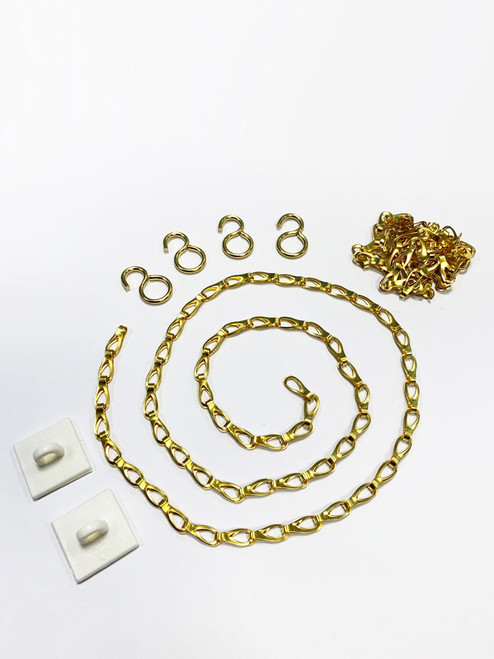 Brass Suspension Kit - 1.2M Brass Chain, 4 X Hooks & 2 X Ceiling Pads