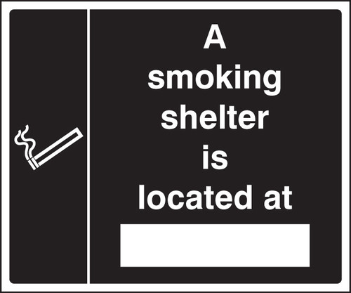 Smoking shelter located at (white/black) - Safety Sign Smoking shelter located at (white/black) - Safety Sign