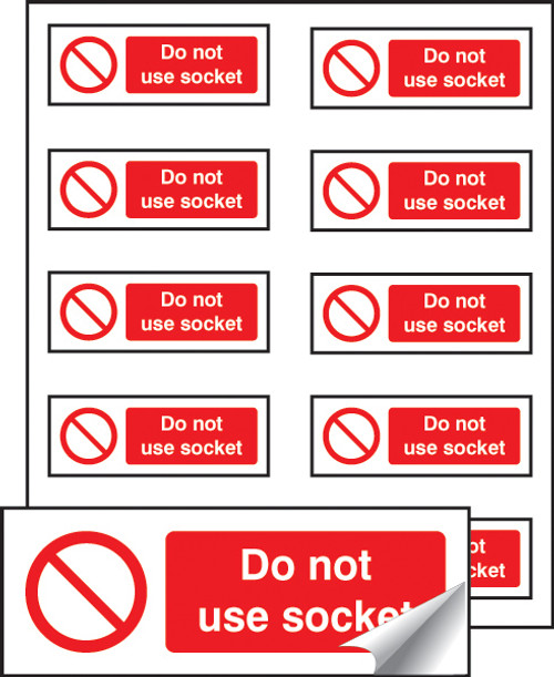 Do not use socket sheet of 10 labels 40x18mm - Safety Sign Do not use socket sheet of 10 labels 40x18mm - Safety Sign