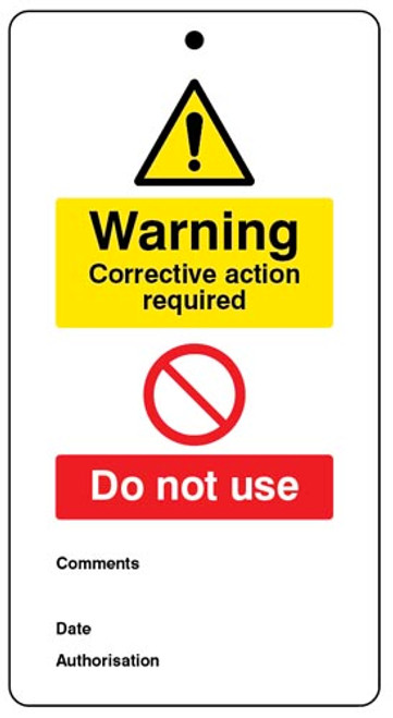 Warning Corrective Action Required Double Sided Safety Tags (Pack Of 10) Warning Corrective Action Required Double Sided Safety Tags (Pack Of 10)